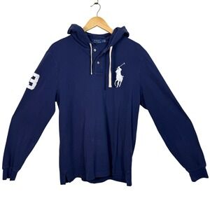 Polo Ralph Lauren Men Large Polo Blue Long Sleeve Hooded Rugby Shirt Big Pony 3